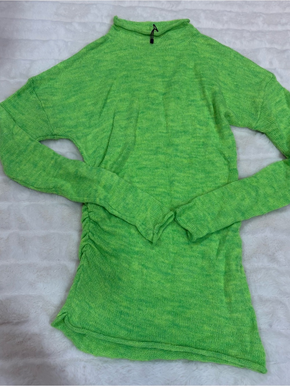 Zara Neon Green Cowl Neck Knit Sweater
